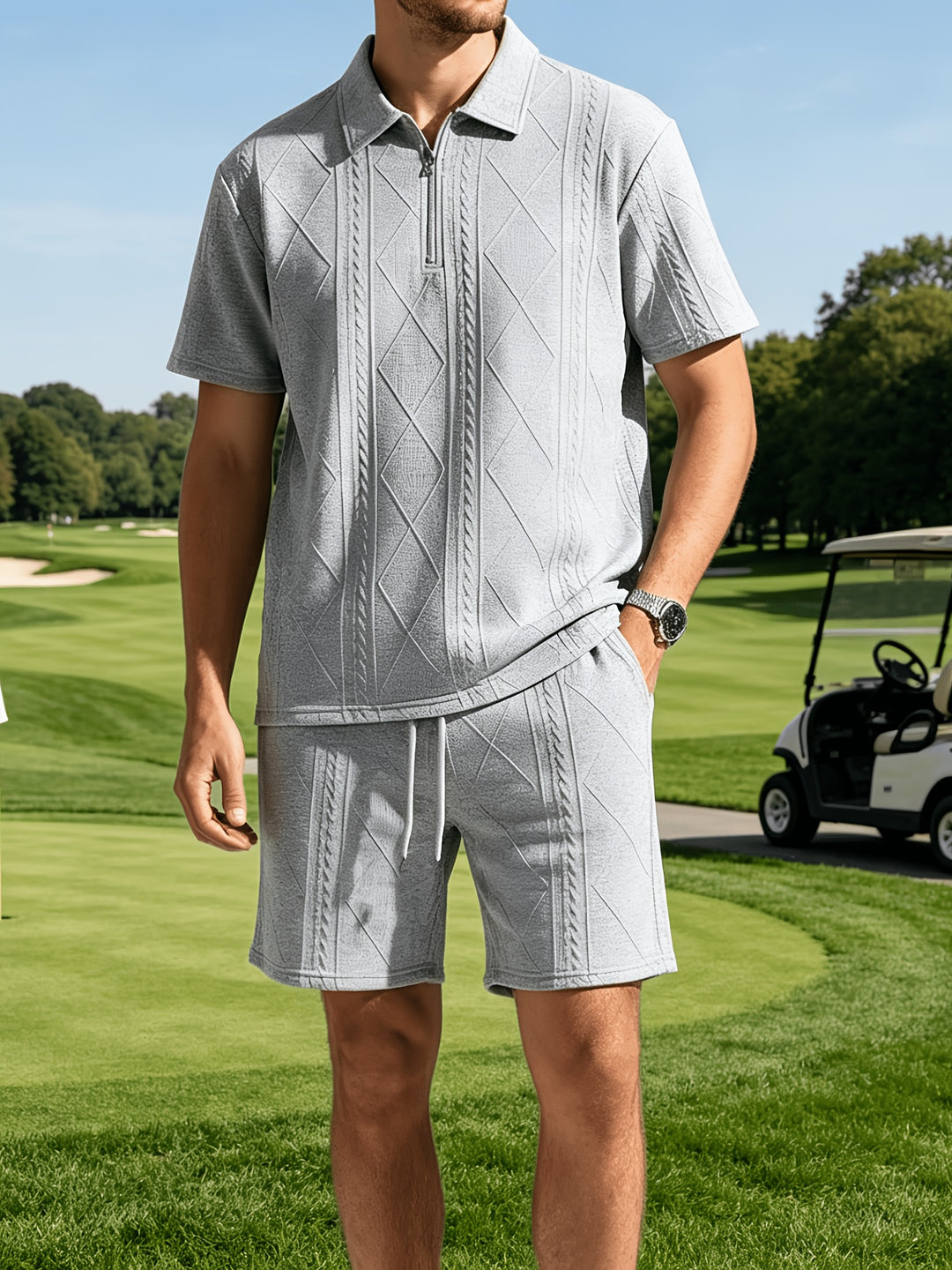 Ronan | Men's Retro Geometric Shirt & Shorts Set