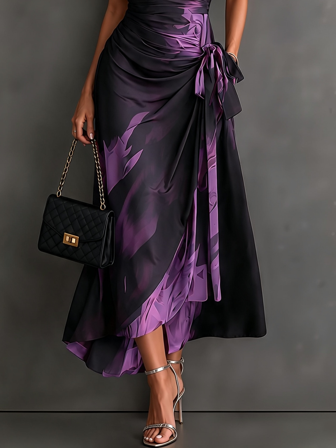 Darcy | Elegant Wrap Midi Dress with Abstract Print