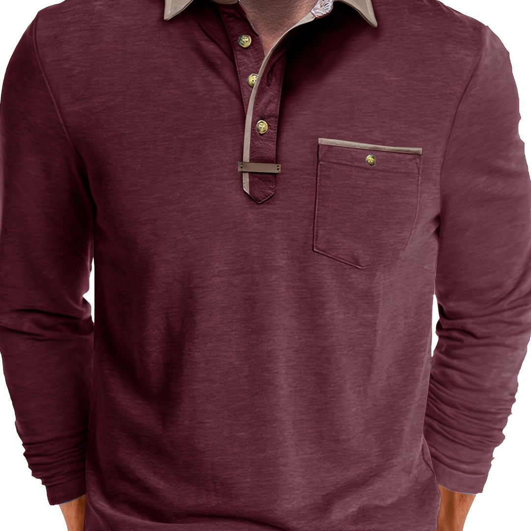 Joel | Men's Contrast Collar Long Sleeve Polo