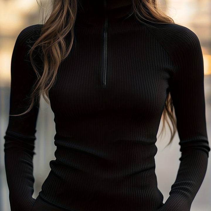 Delphine | Refined Half-Zip Mock Neck Top