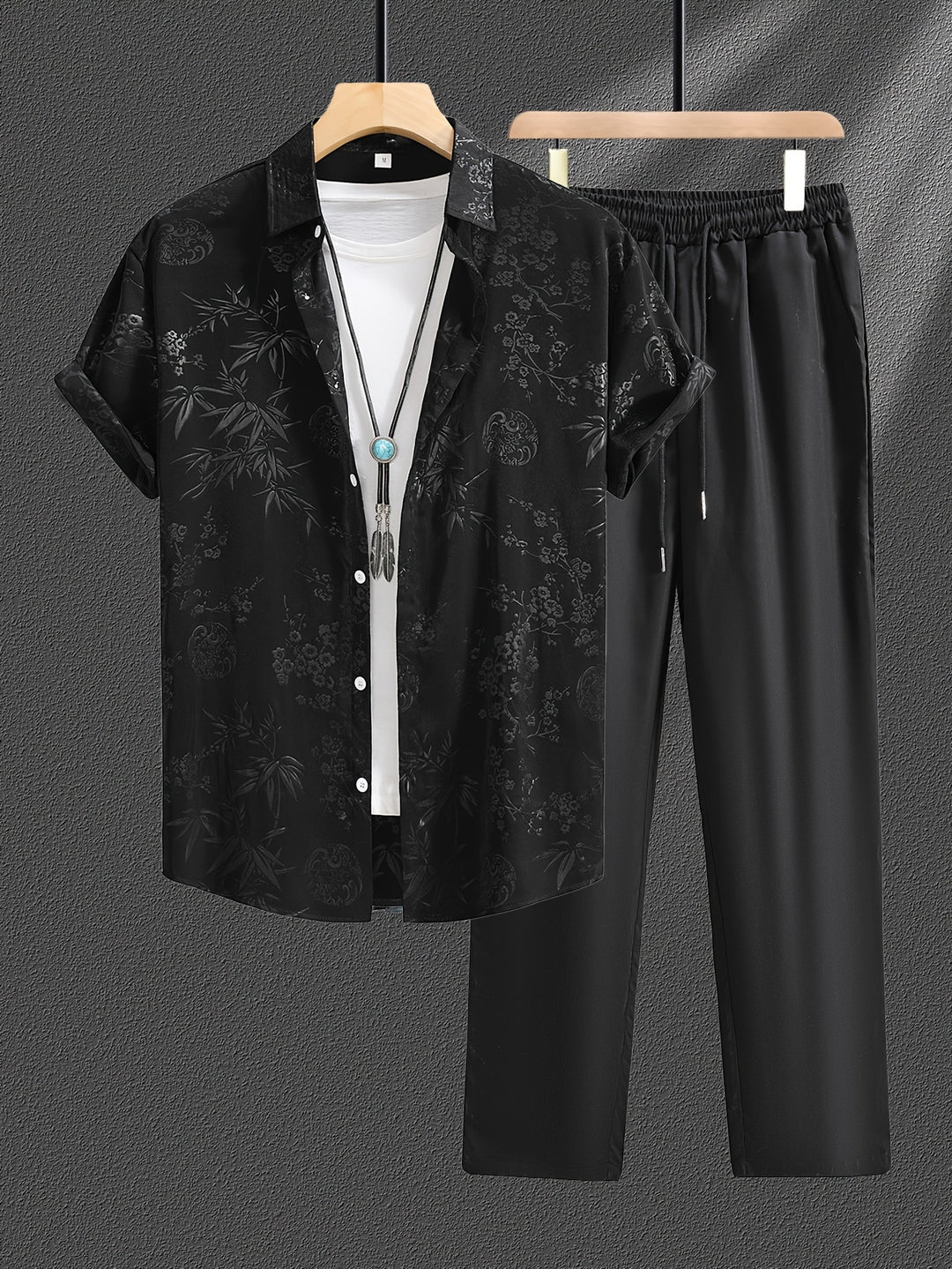 Adam | Men's Jacquard Short Sleeve Shirt & Trouser Set