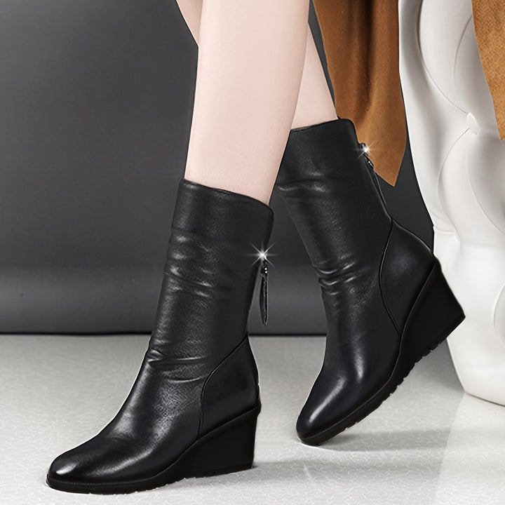 Kendra | Elegant Mid-Calf Wedge Boots