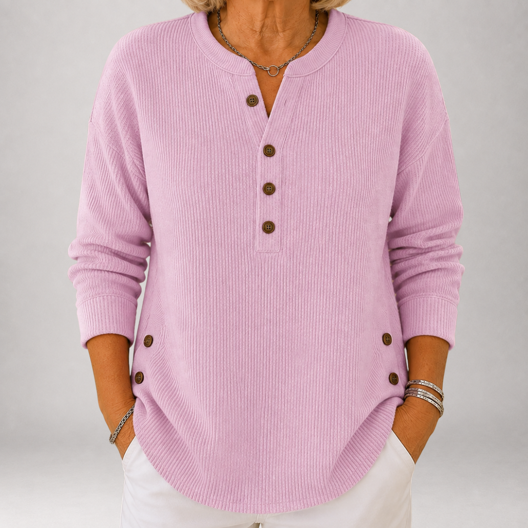 Joanna | Ribbed Henley Tunic with Side Buttons