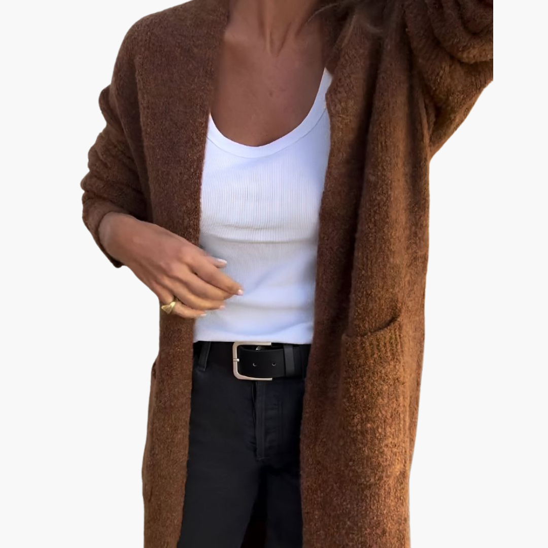 Renata | Long Open-Front Pocketed Cardigan