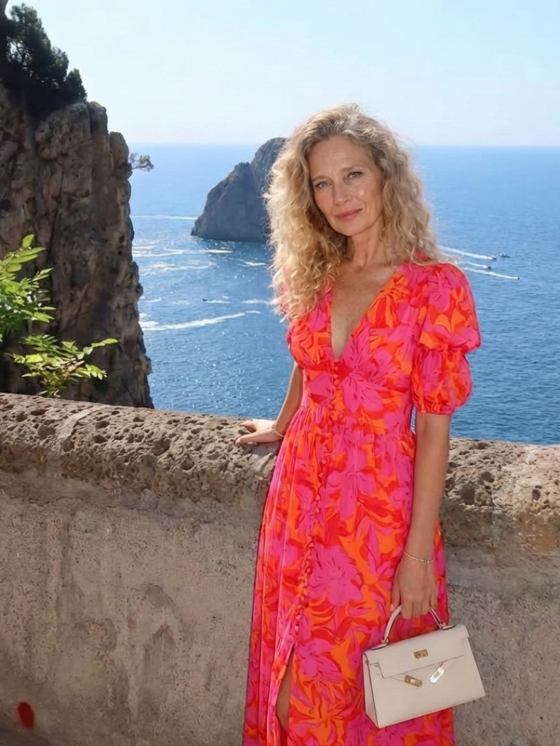 Claire | Floral V-Neck Puff Sleeve Midi Dress
