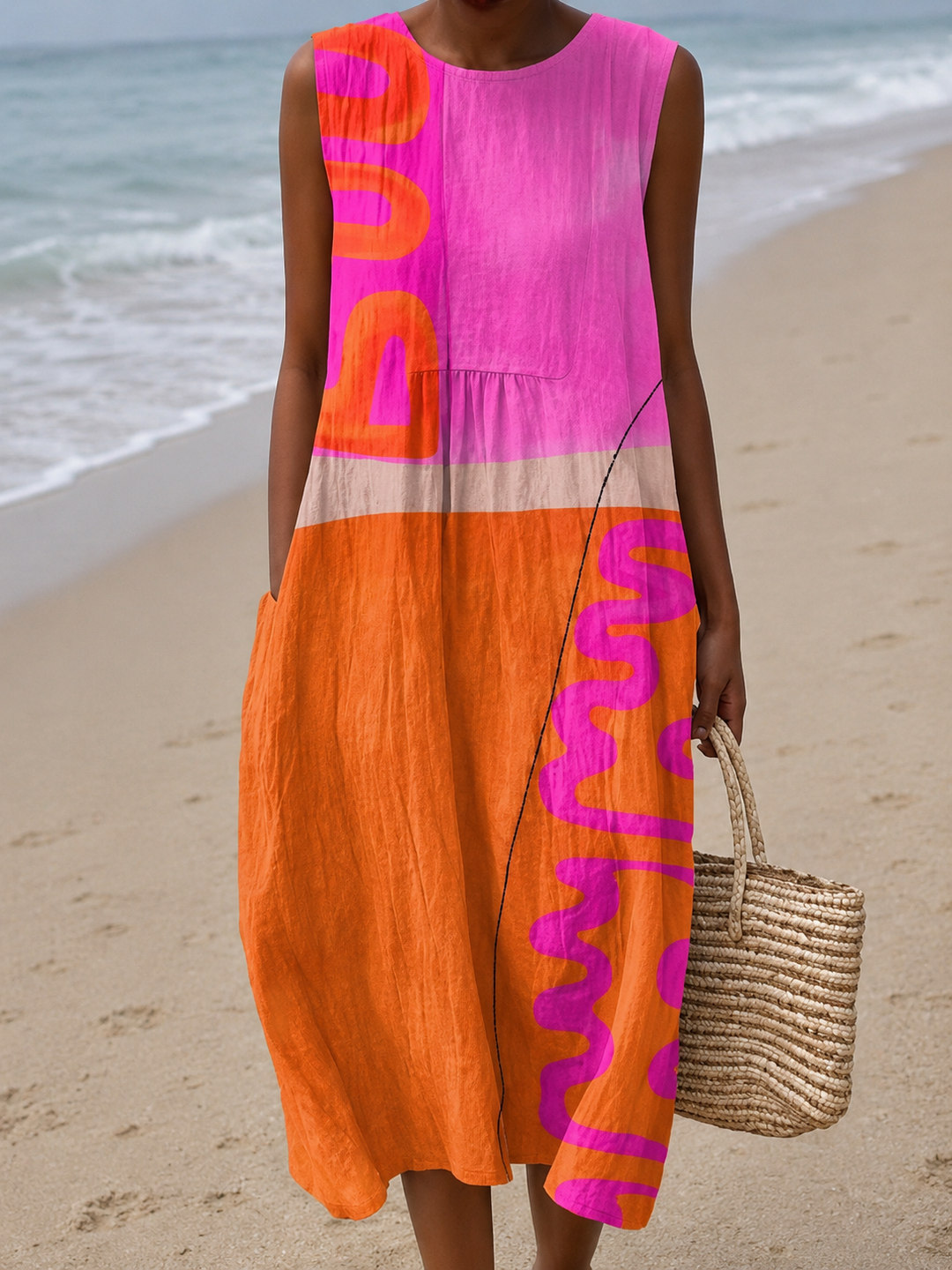 Fiona | Sleeveless Color-Block Midi Dress