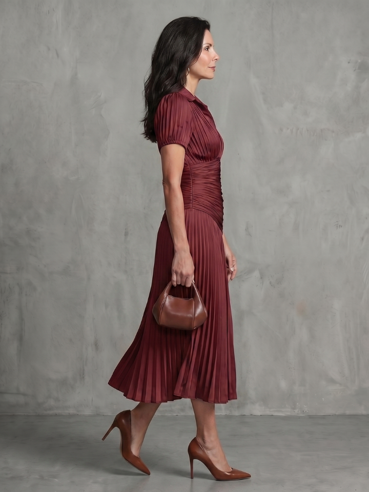 Marleigh | Pleated Pinstripe Midi Dress