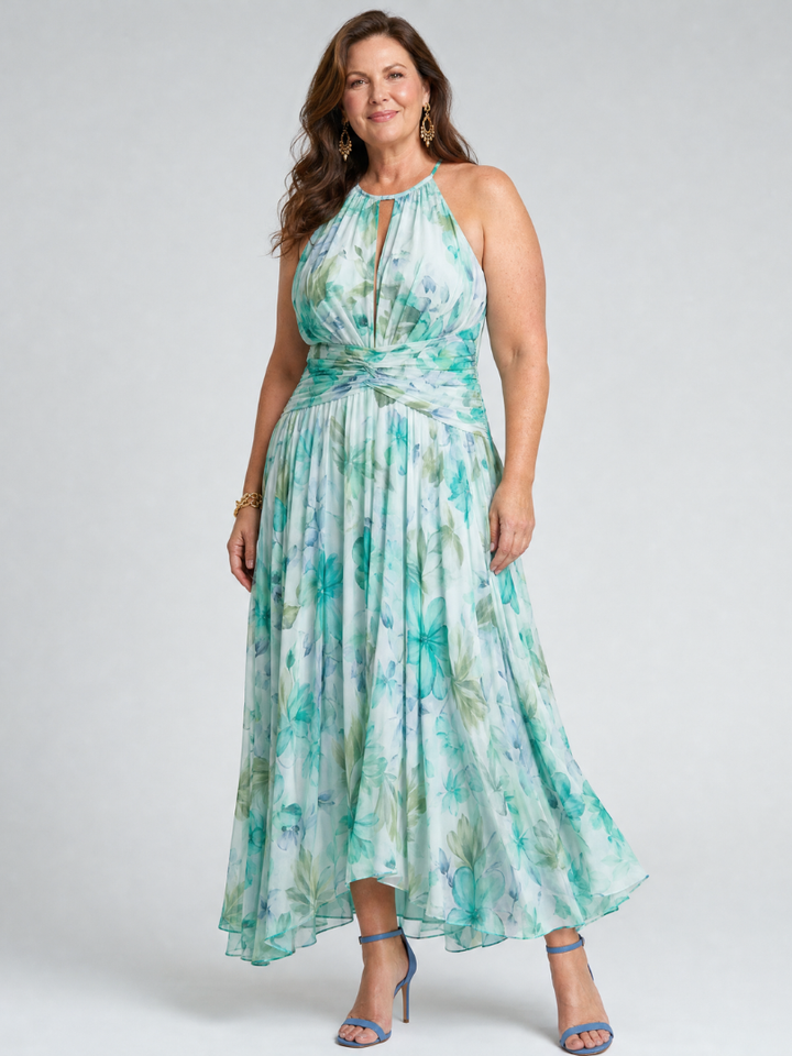Coralie | Pleated Halter Midi Dress