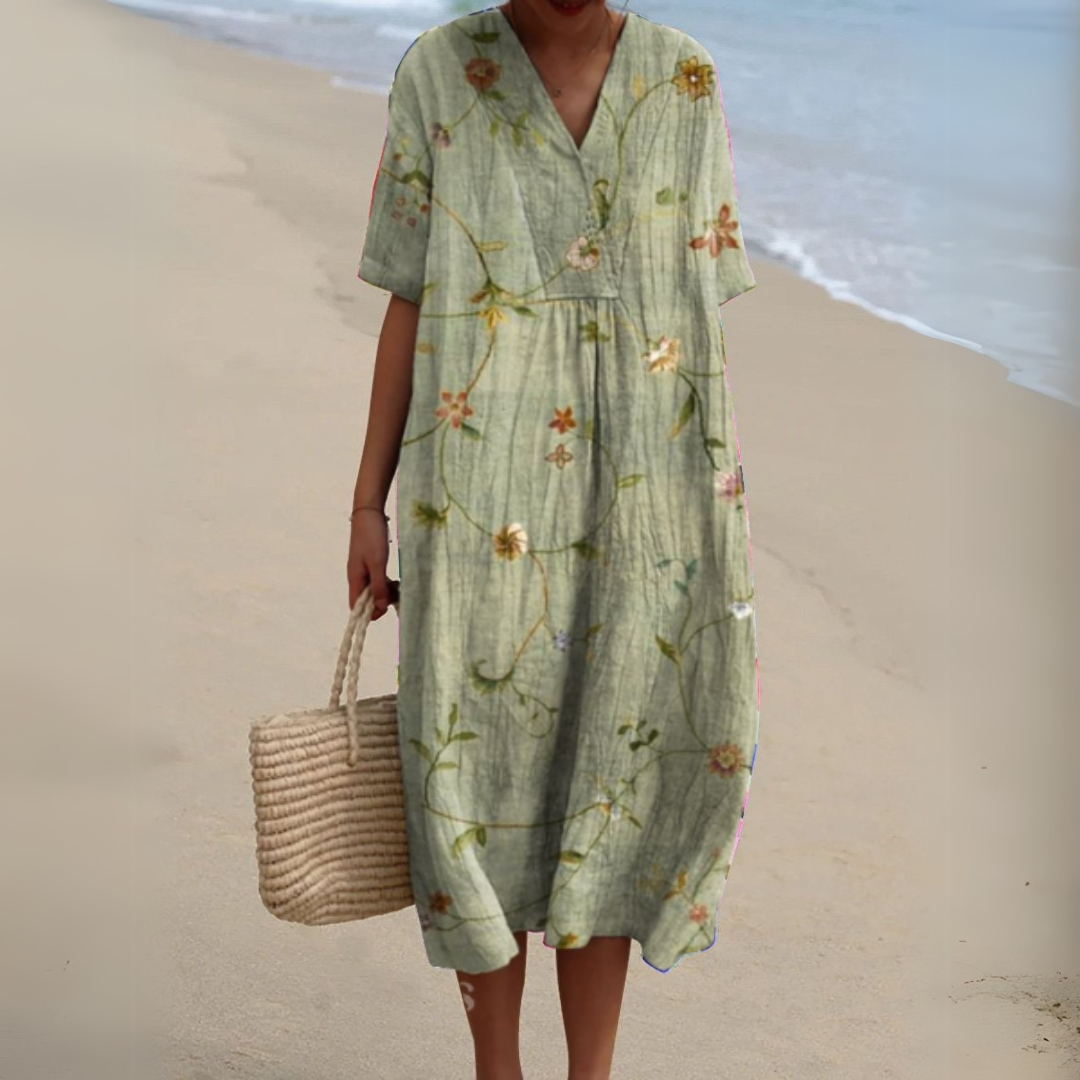 Adele | Painterly Floral V-Neck Dress