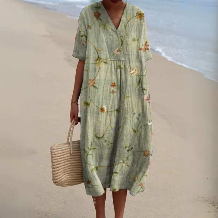 Adele | Painterly Floral V-Neck Dress