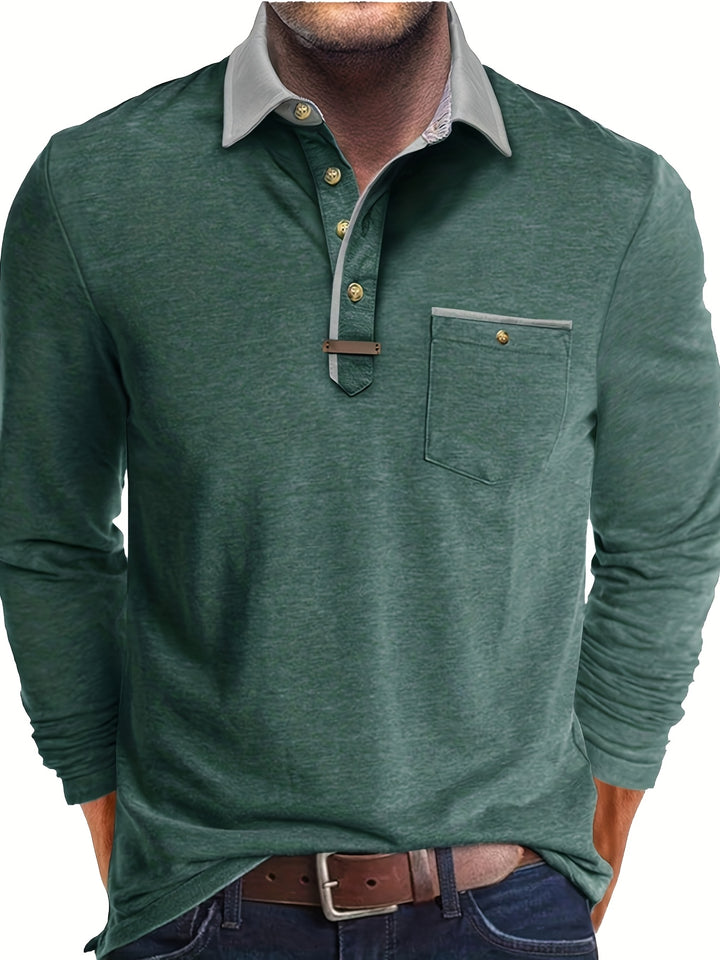 Joel | Men's Contrast Collar Long Sleeve Polo