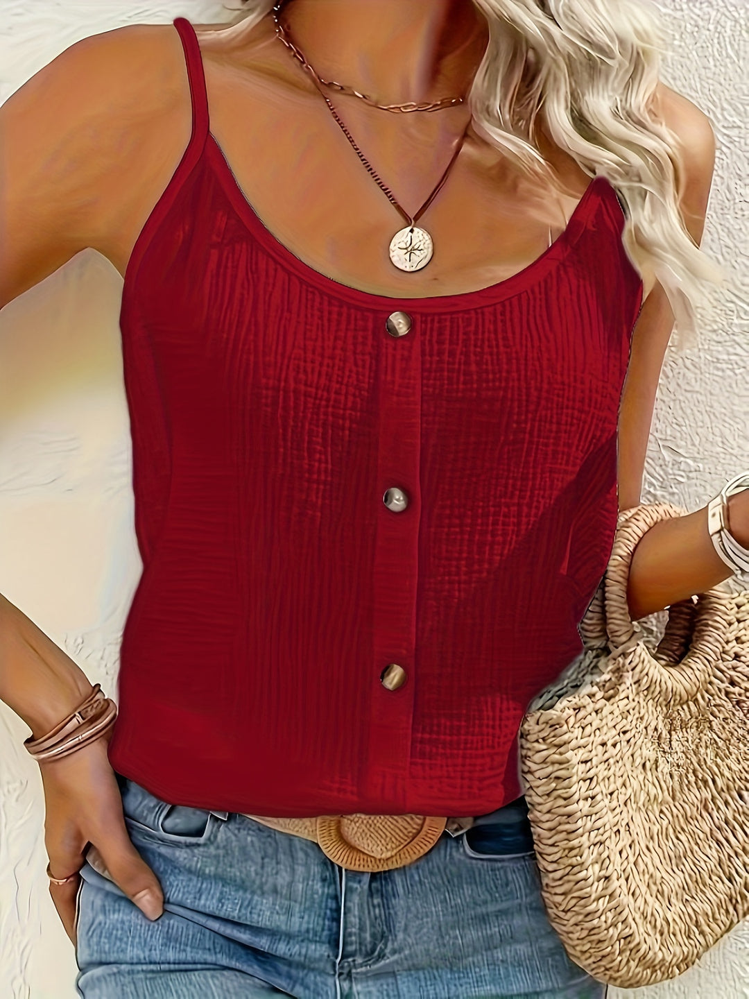 Adaira | Textured Button-Front Cami Top