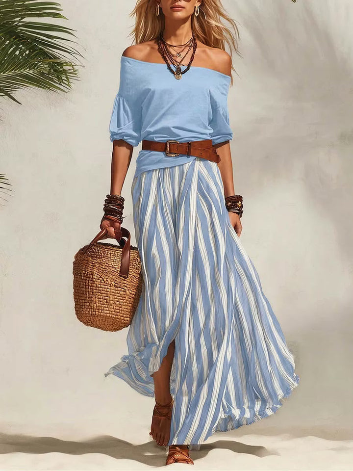 Rosaline | Off-Shoulder Striped Two-Piece Set