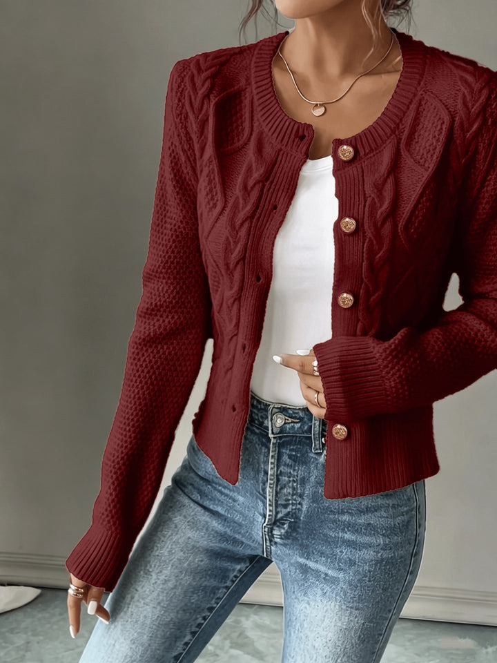 Eleanor | Cable-Knit Button-Front Cardigan