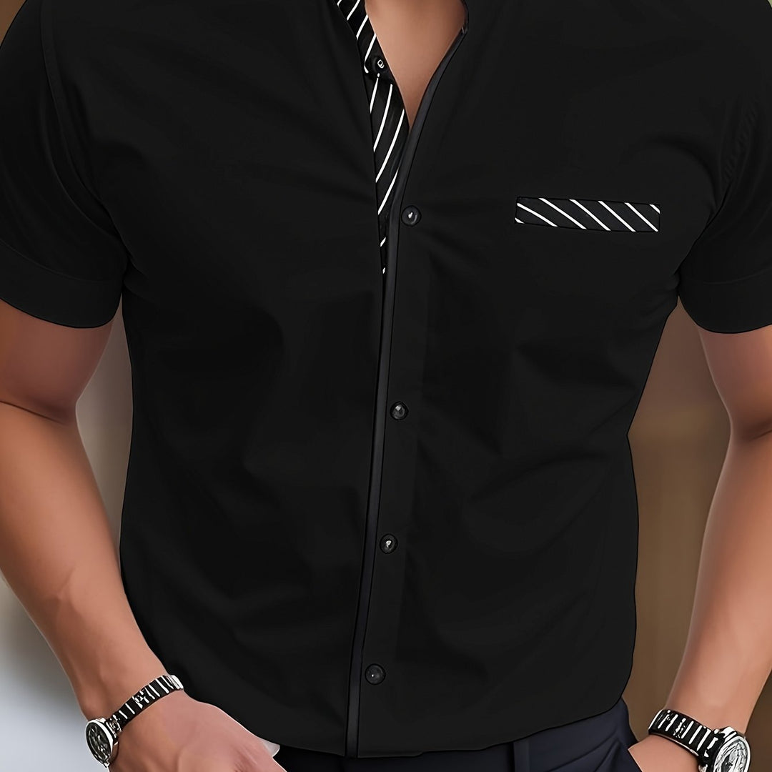 Hutton | Men's Contrast Stand Collar Short Sleeve Shirt