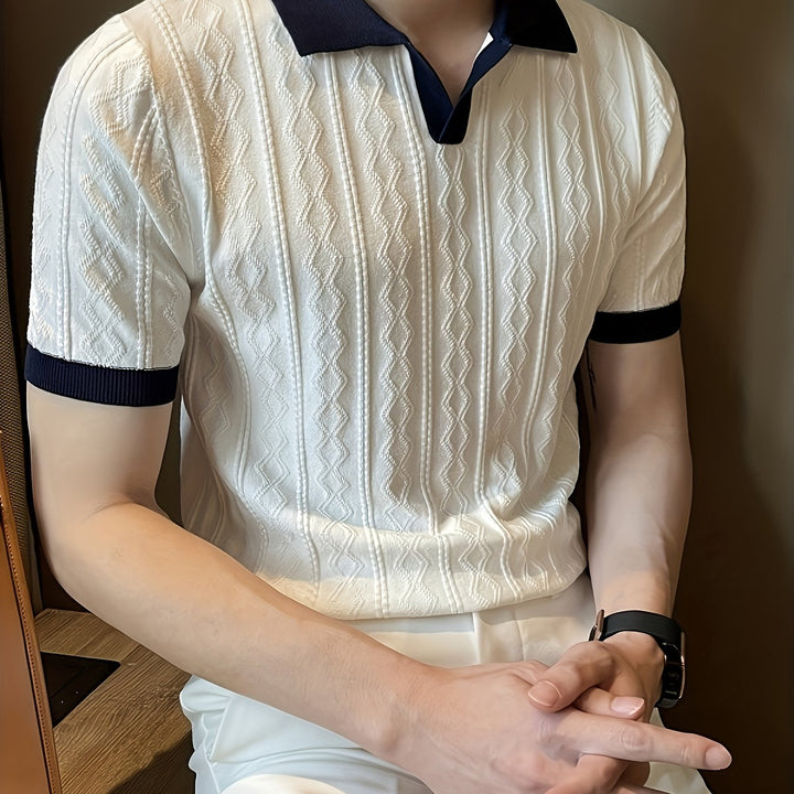 Curtis | Textured Contrast-Collar Polo Shirt