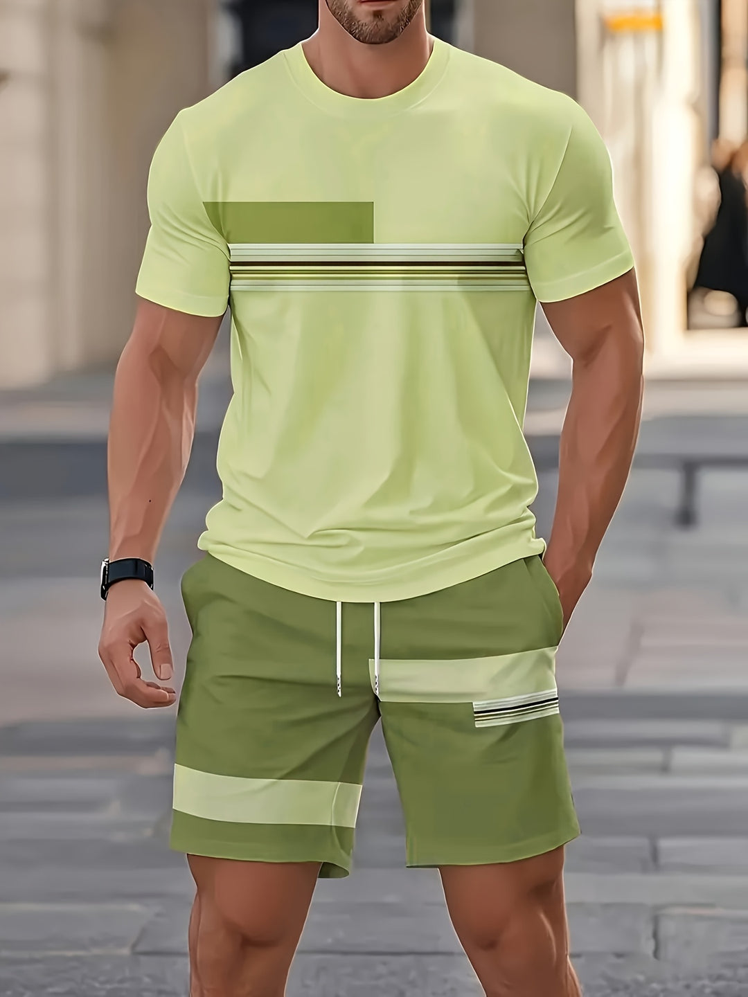 Trent | Men's Colour Block Crew Neck T-Shirt & Shorts Set