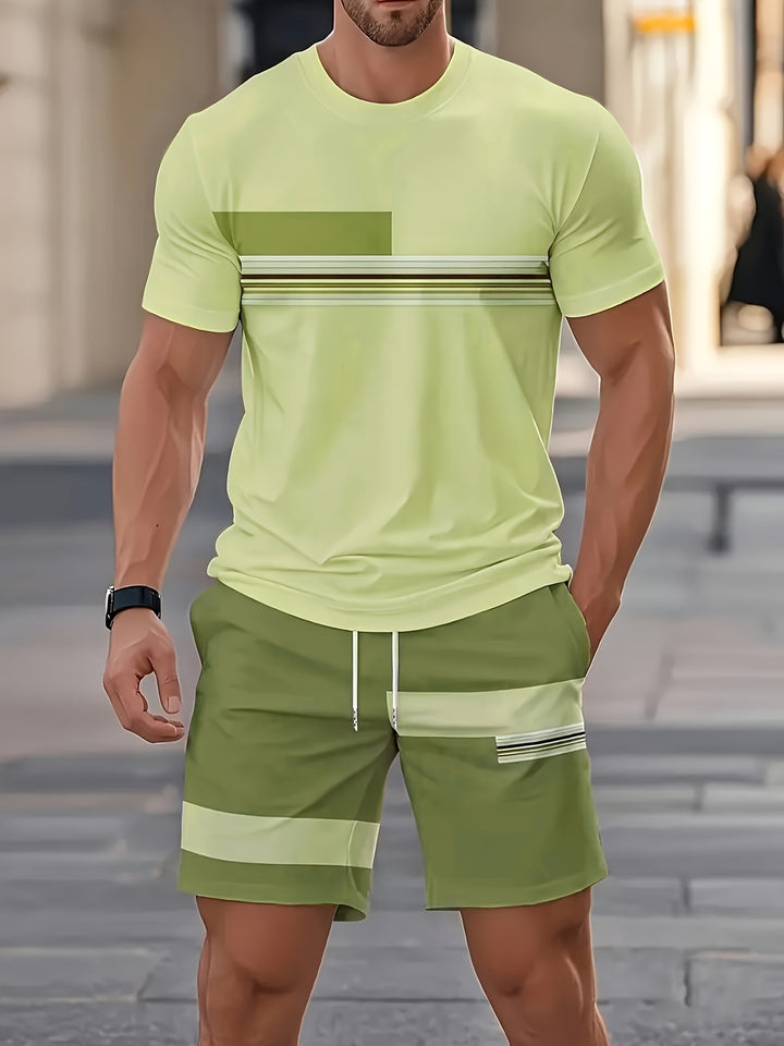 Trent | Men's Colour Block Crew Neck T-Shirt & Shorts Set