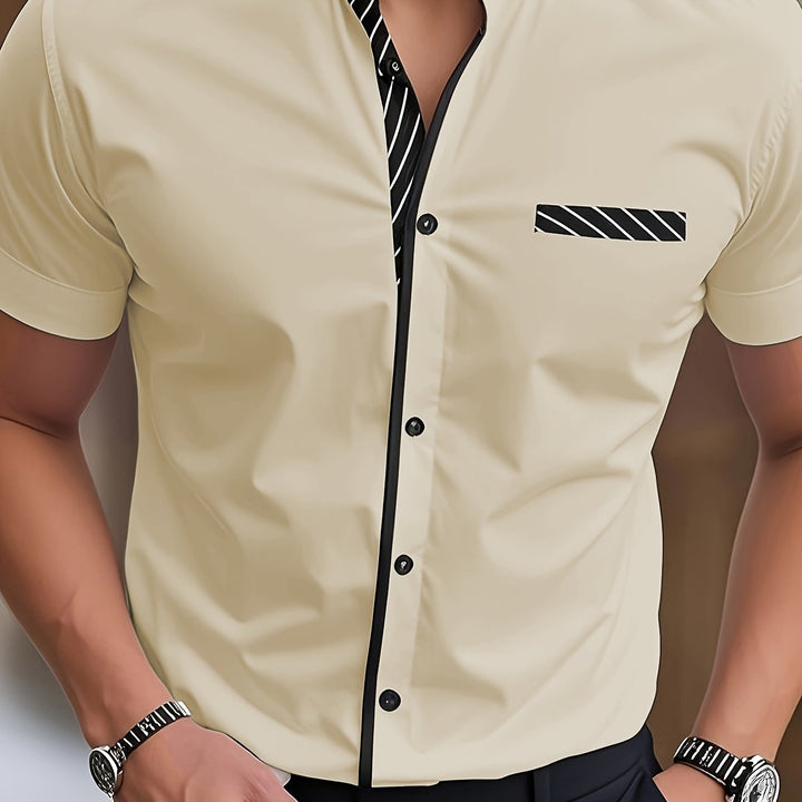 Hutton | Men's Contrast Stand Collar Short Sleeve Shirt