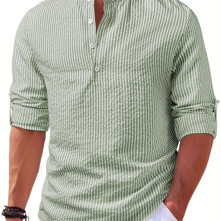 Rowan | Men's Band Collar Long Sleeve Stripe Shirt
