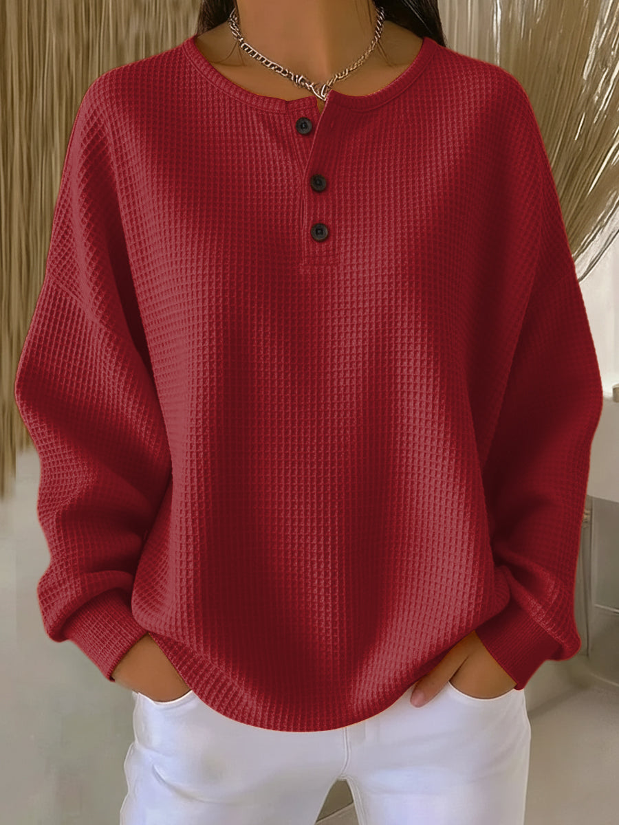 Tessa | Cozy Waffle-Knit Henley Top