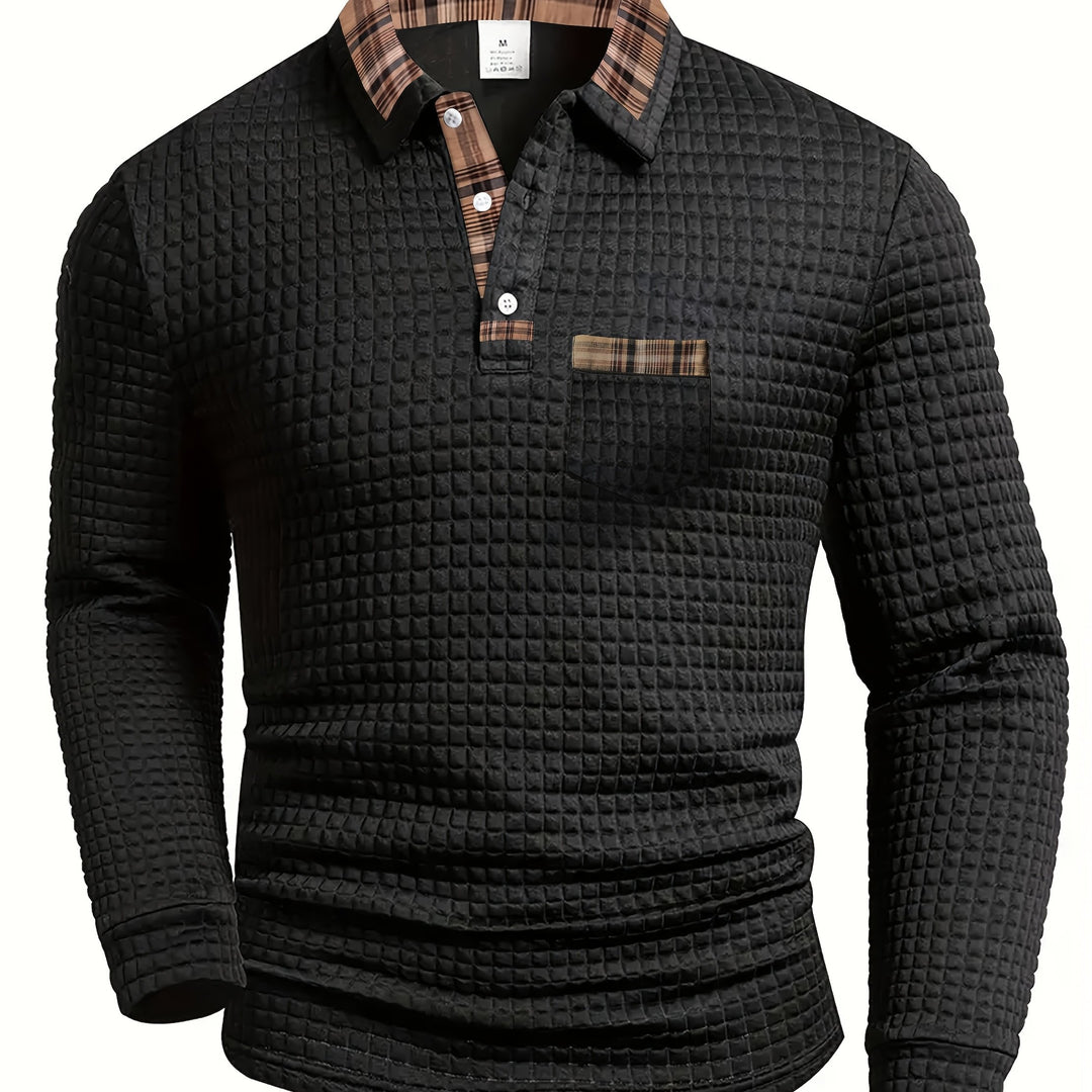 Perry | Men's Waffle Knit Plaid Collar Polo