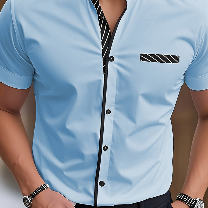 Hutton | Men's Contrast Stand Collar Short Sleeve Shirt