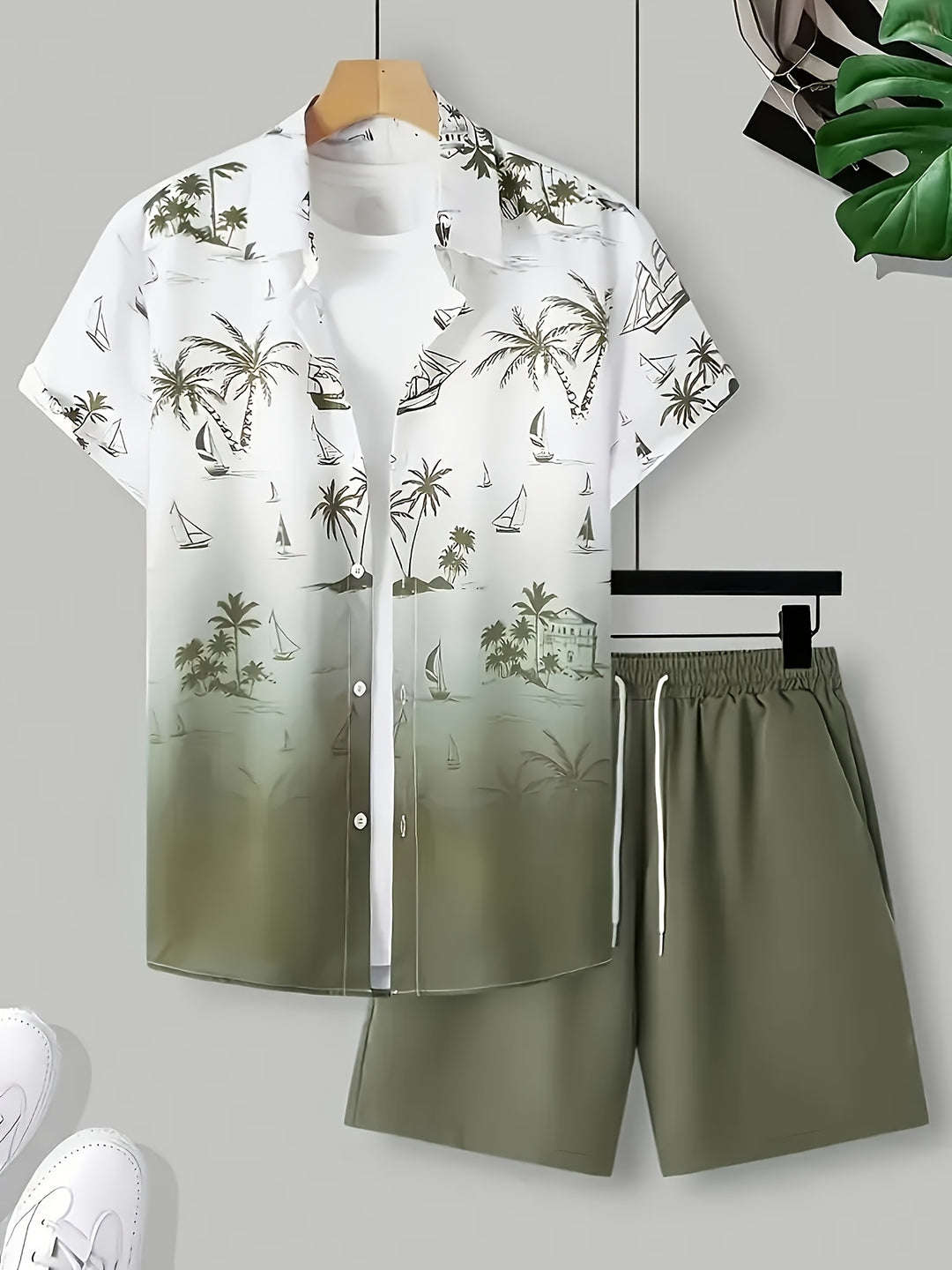 Whitaker | Men's Palm Print Shirt & Shorts Set