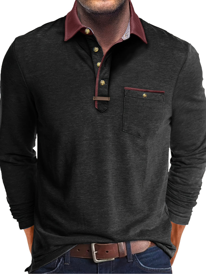 Joel | Men's Contrast Collar Long Sleeve Polo