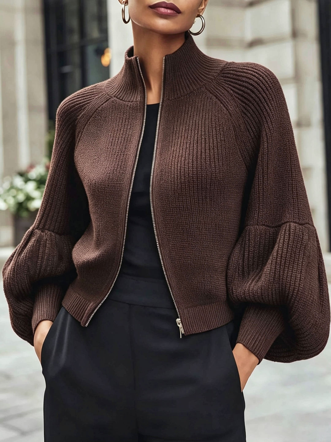 Margery | Sculpted Zip-Up Cardigan