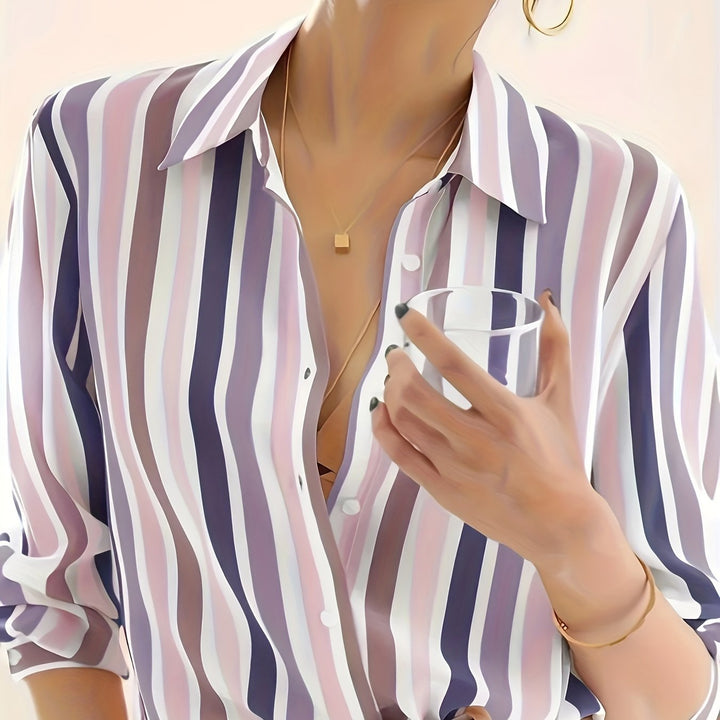 Celeste | Women's Multicolour Stripe Long Sleeve Button Shirt