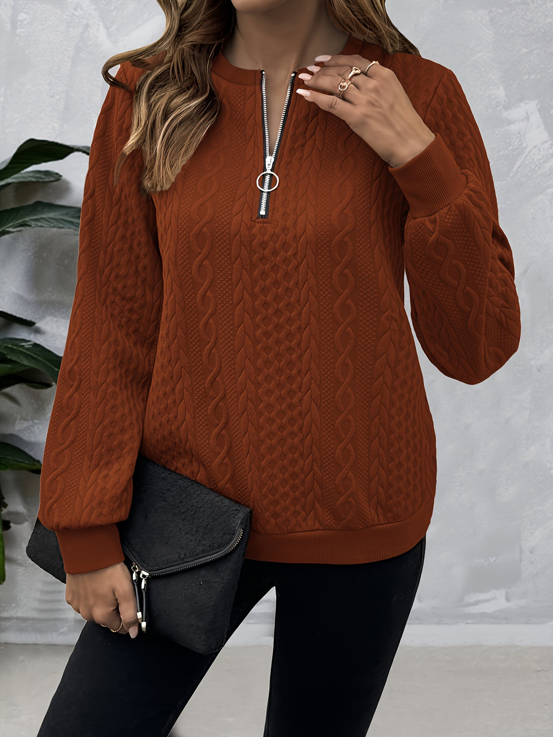 Corinne | Textured Half-Zip Sweatshirt