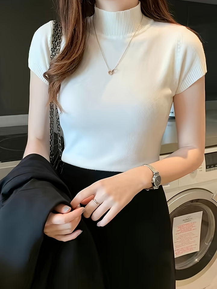 Marguerite | Refined Mock-Neck Short Sleeve Top