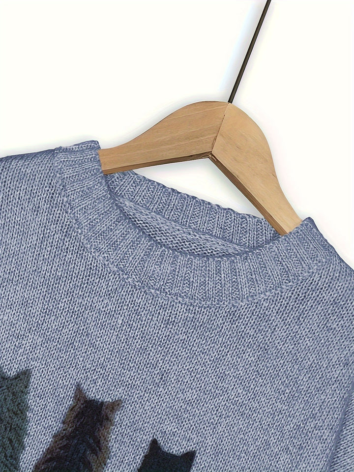 Lydia | Cozy Cat-Print Sweater