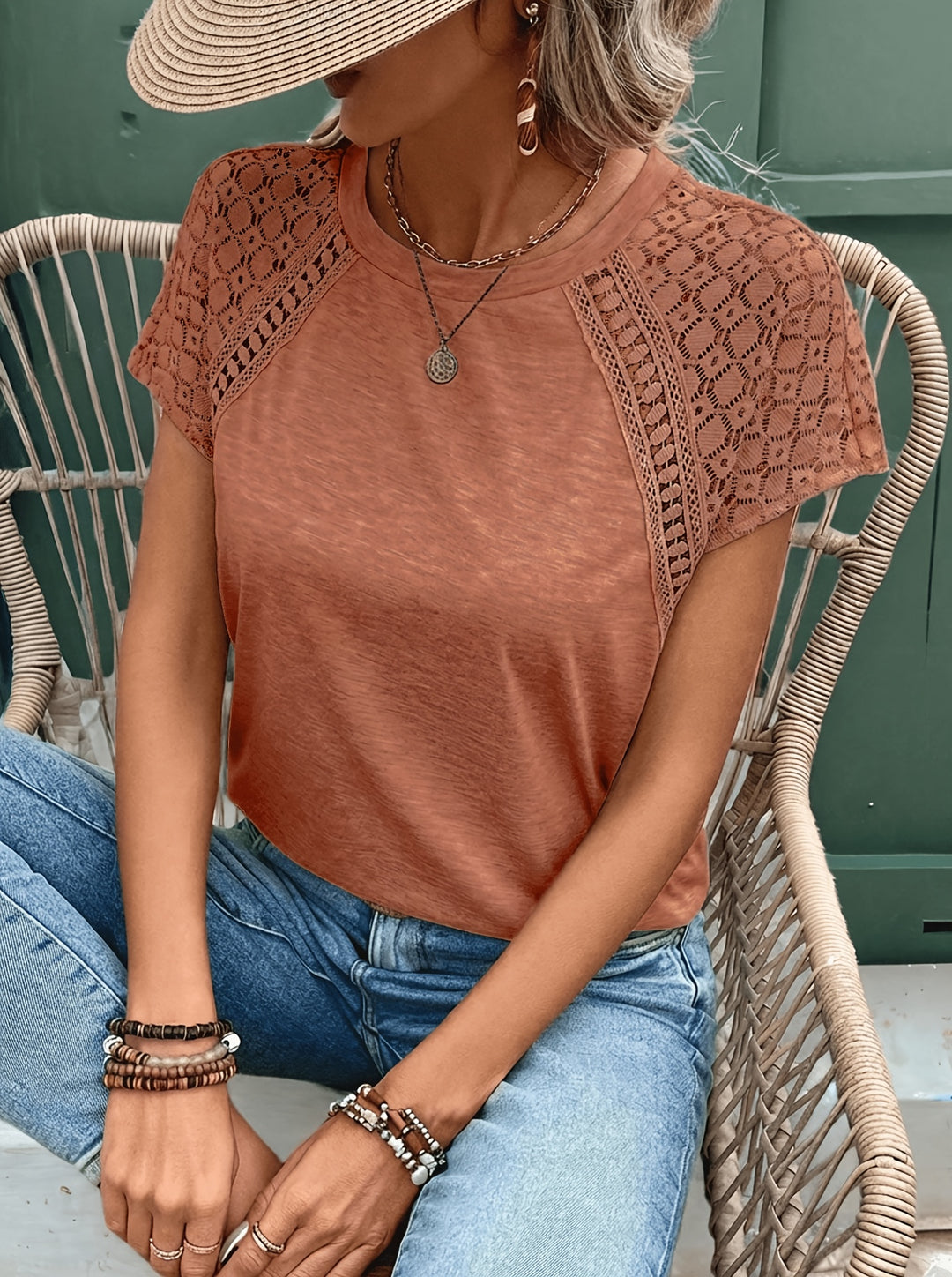 Marlena | Lace-Sleeve Round Neck Top