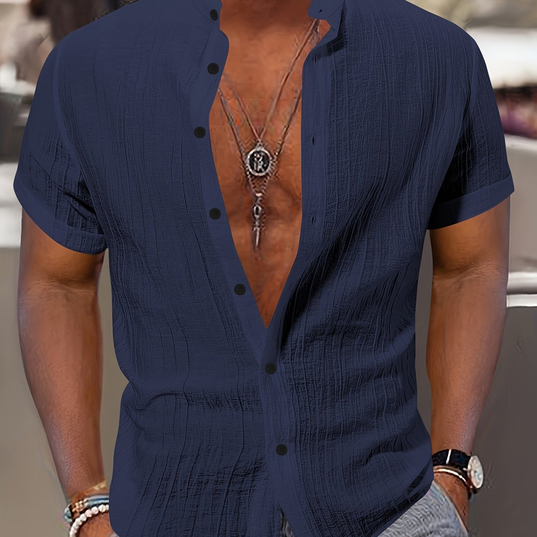 Louis | Men's Textured Stand Collar Short Sleeve Shirt