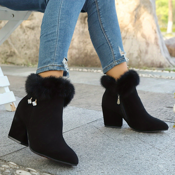 Katrina | Plush-Trimmed Heeled Ankle Boots