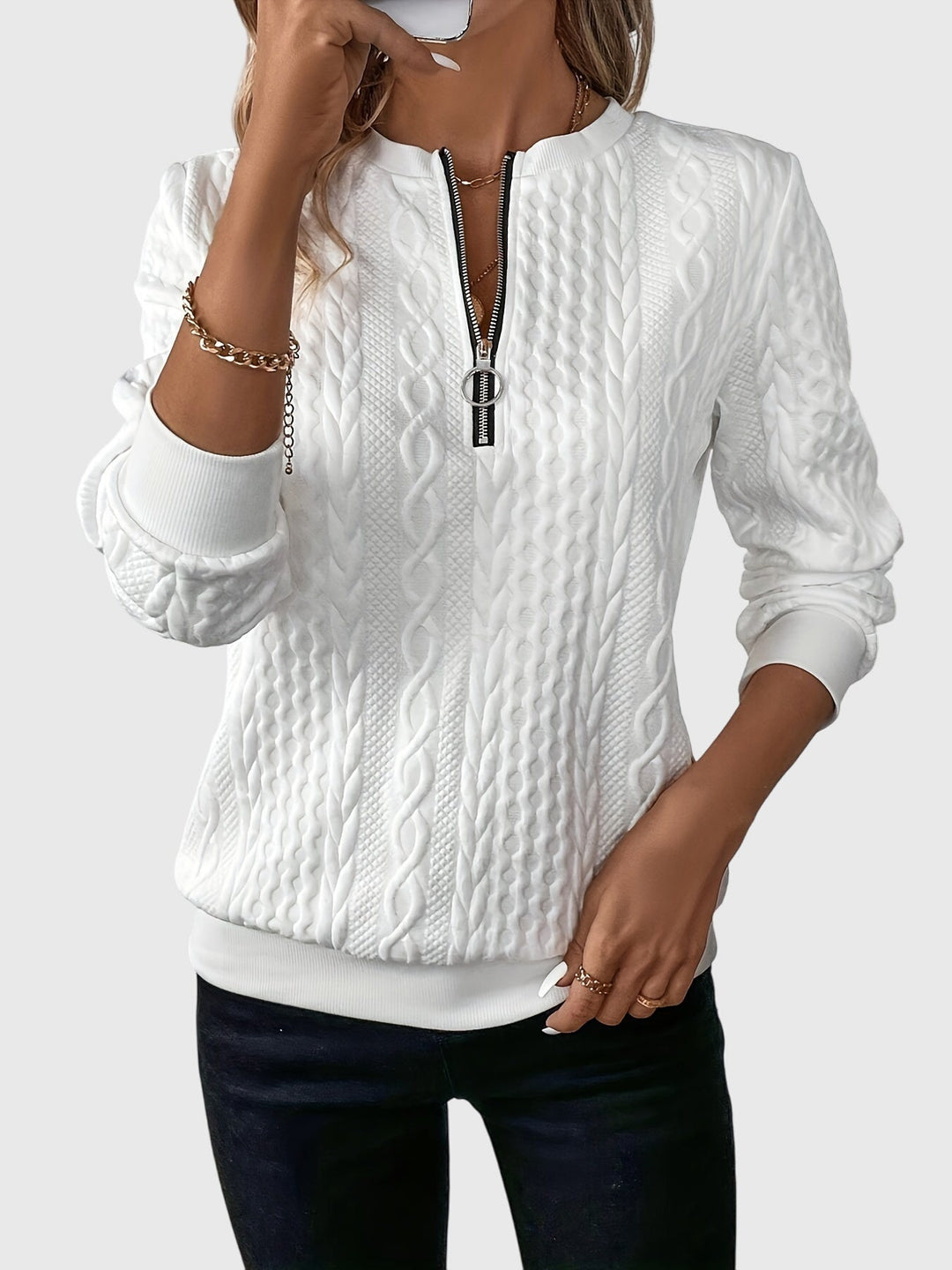 Romy | Textured Zip-Neck Sweater