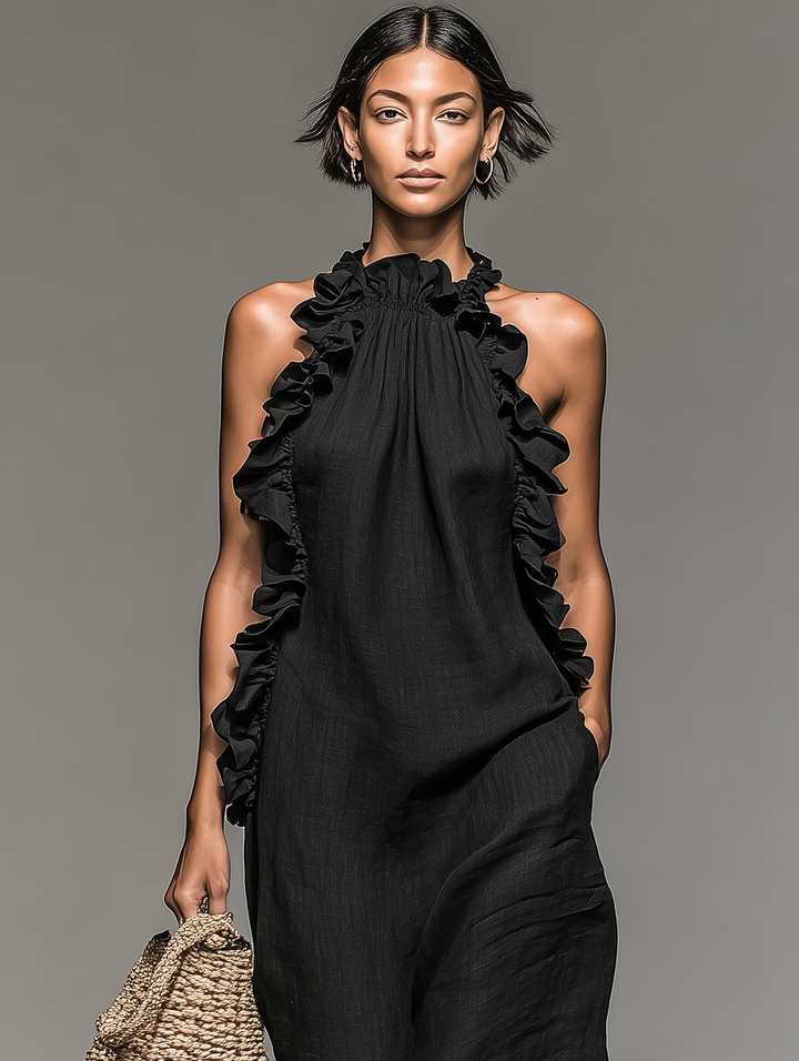 Selene | Ruffle-Trimmed Maxi Dress with Pockets
