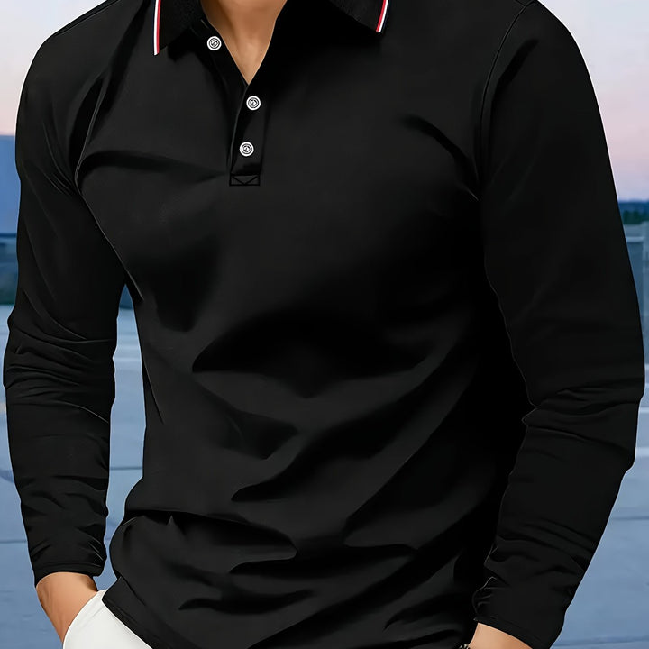 Wells | Men's Long Sleeve Lapel Polo Shirt