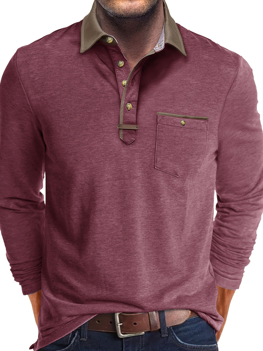 Joel | Men's Contrast Collar Long Sleeve Polo