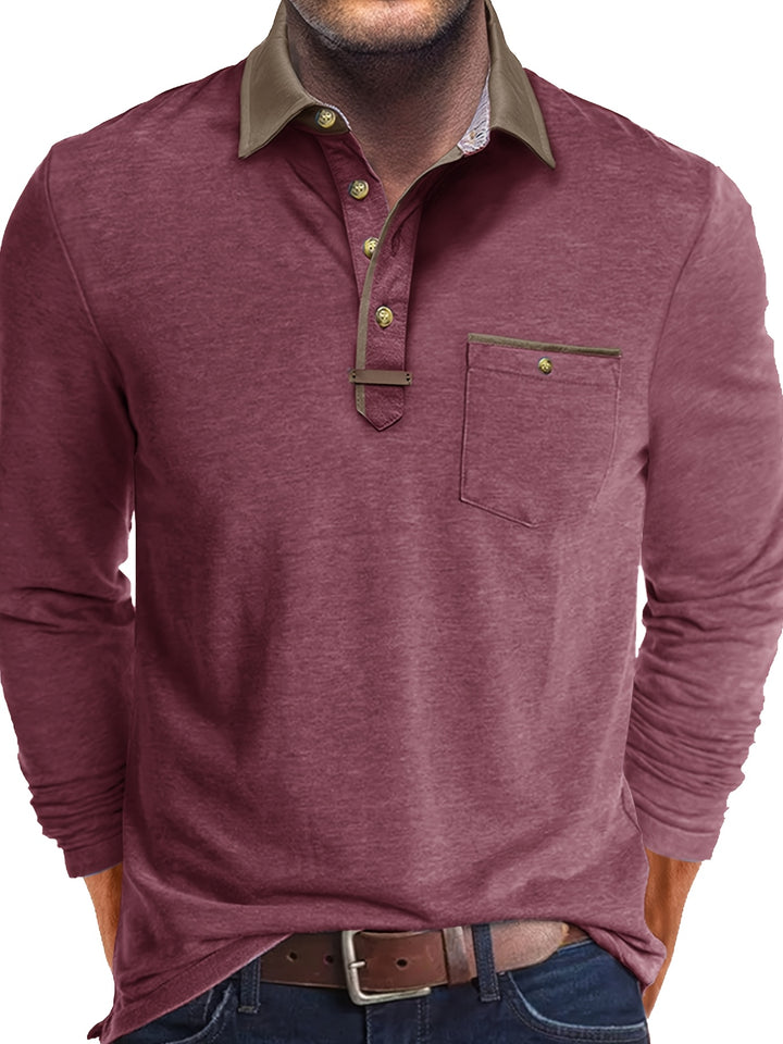 Joel | Men's Contrast Collar Long Sleeve Polo