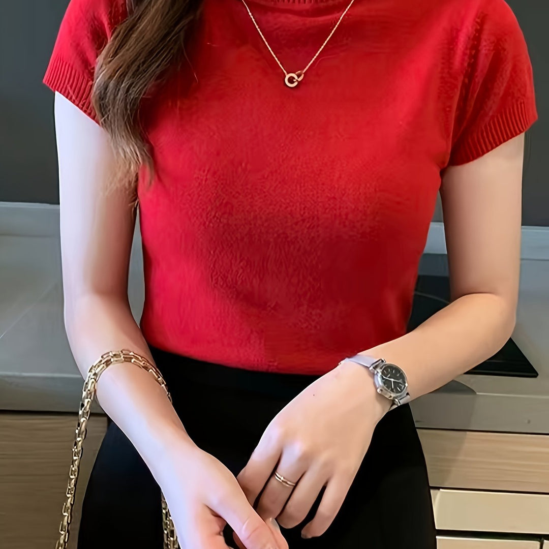Marguerite | Refined Mock-Neck Short Sleeve Top