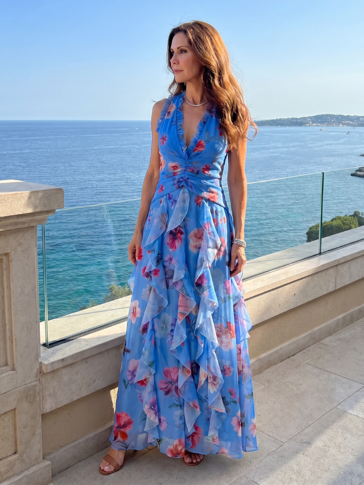Lucille | Halter Neck Floral Maxi Dress