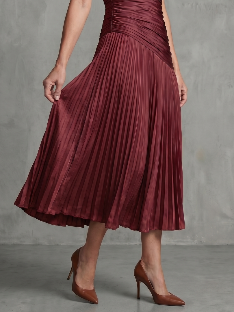 Marleigh | Pleated Pinstripe Midi Dress
