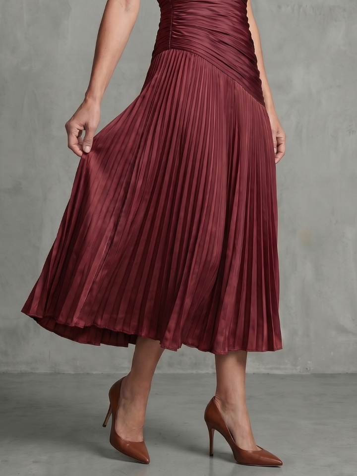 Marleigh | Pleated Pinstripe Midi Dress