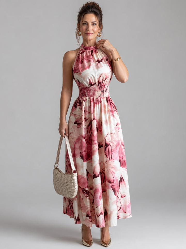 Naomi | Halter Neck Gathered-Waist Midi Dress