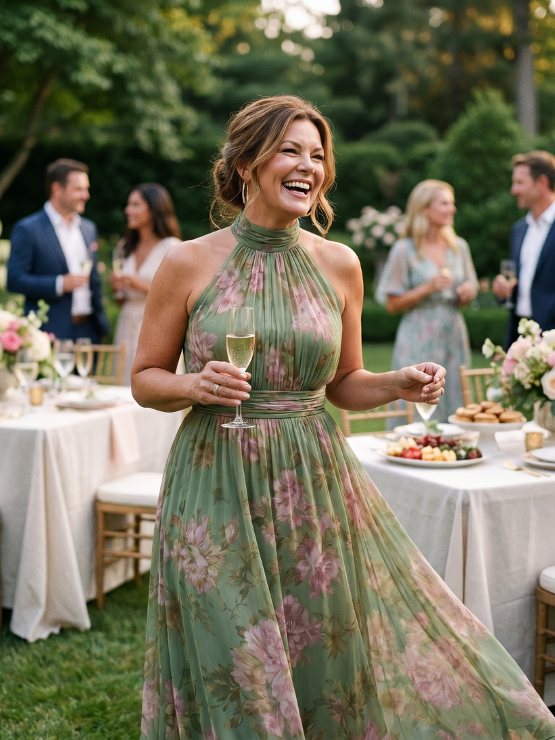 Isadora | Gathered Halter Midi Dress