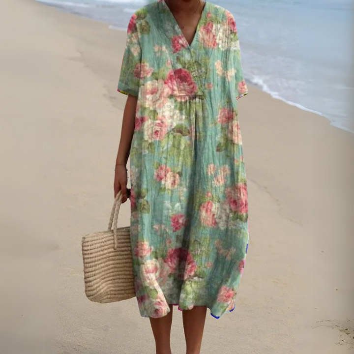 Adele | Painterly Floral V-Neck Dress
