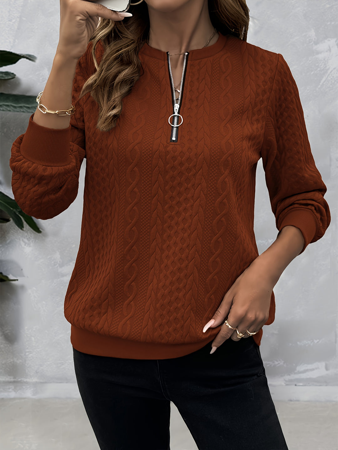 Corinne | Textured Half-Zip Sweatshirt